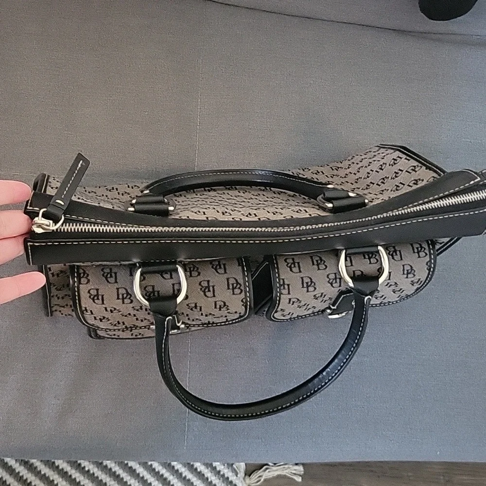 Dooney & Bourke Gray Canvas Black Leather Trim Satchel Shoulder Bag - Picture 10 of 16